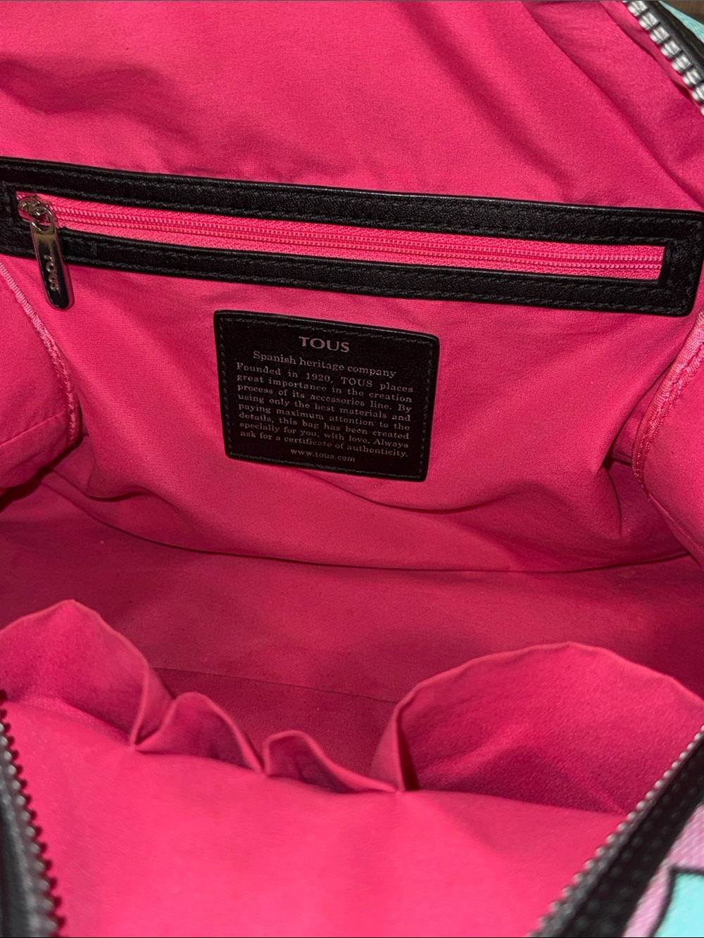 TOUS Bag Celeste Aqua Blue & Pink Patterned Satchel Bag - Picture 10 of 17